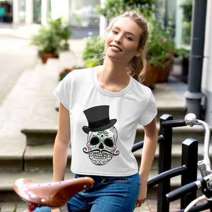 Women White Crop Tee Skull