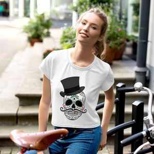 Women White Crop Tee Skull