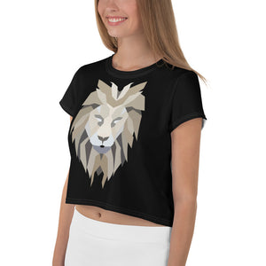 Women Black Crop Tee Lion White