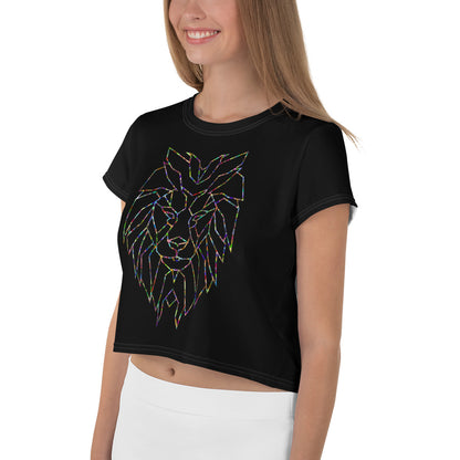 Women Black Crop Tee Lion Stars
