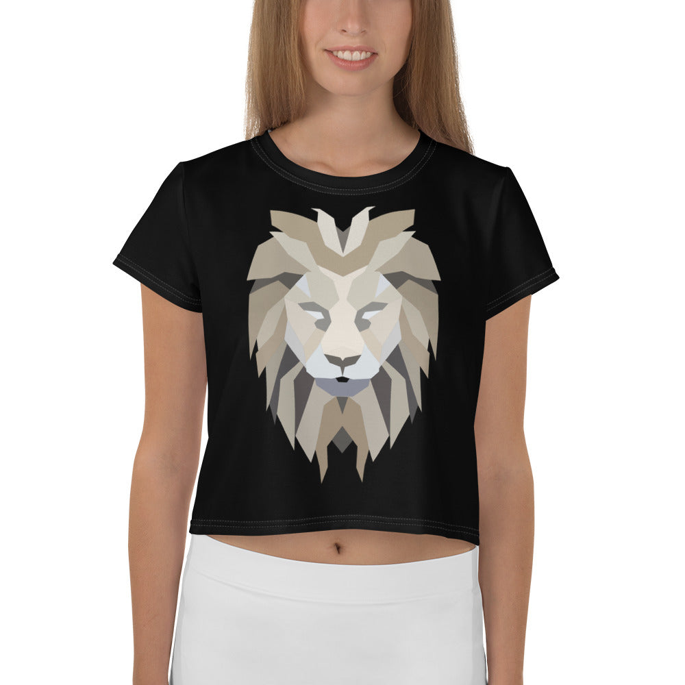 Women Black Crop Tee Lion White