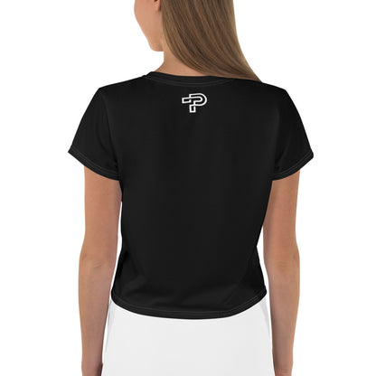 Women Black Crop Tee Lion Stone