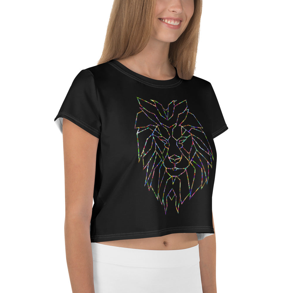 Women Black Crop Tee Lion Stars