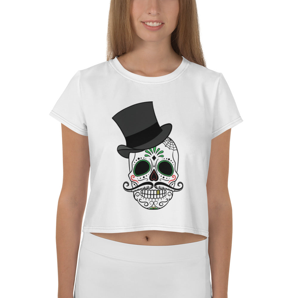 Women White Crop Tee Skull