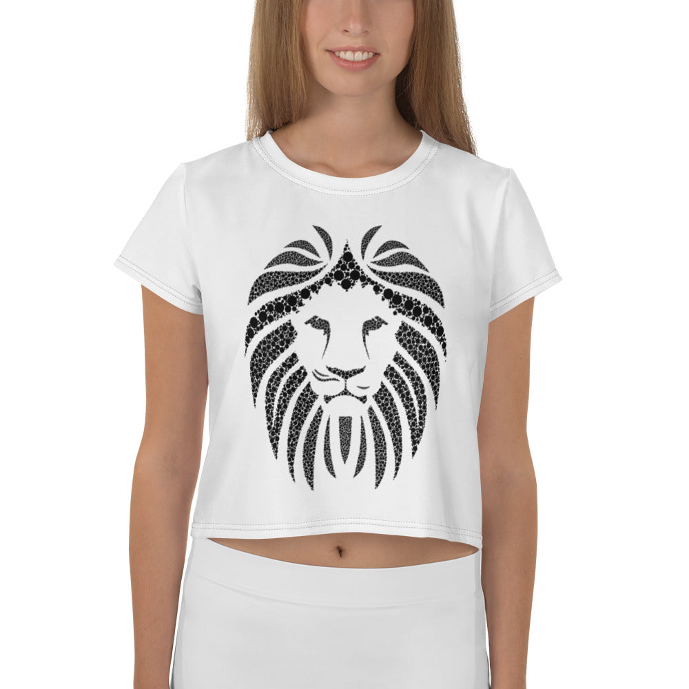 Women White Crop Tee Lion Black