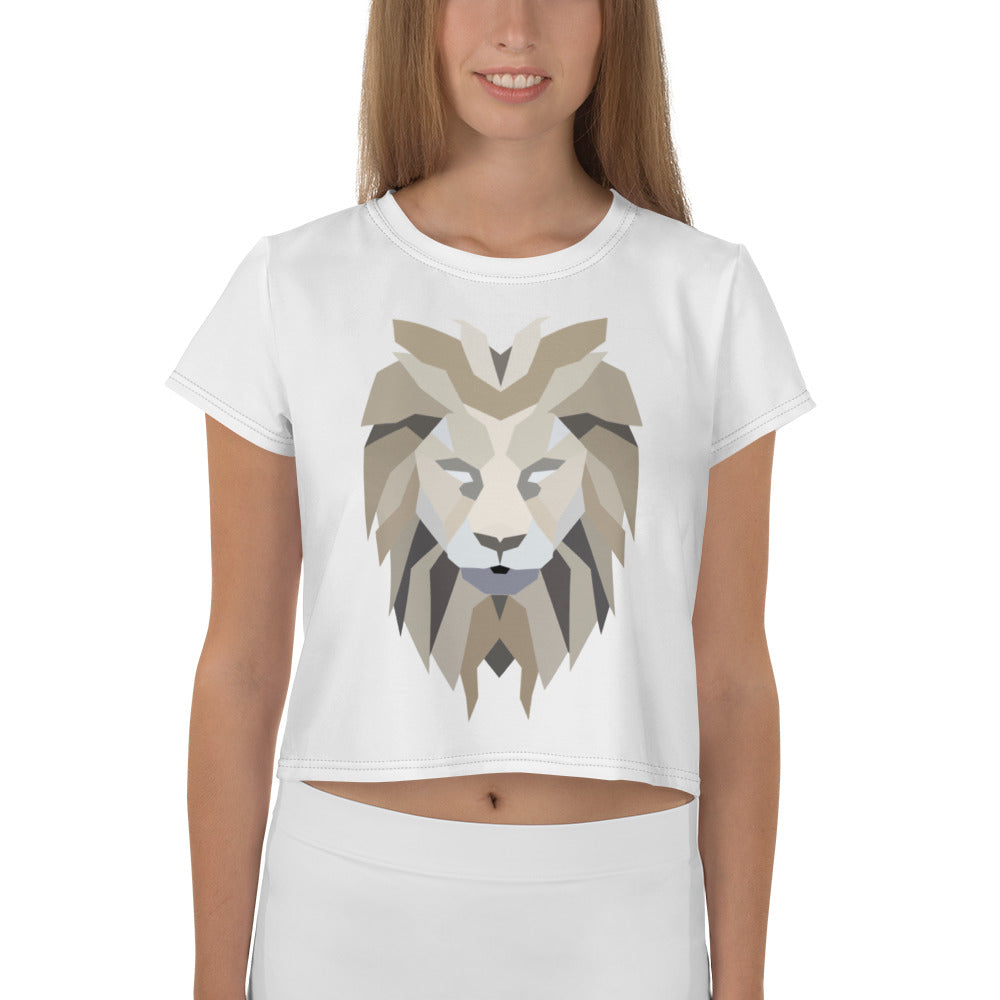 Women White Crop Tee Lion White