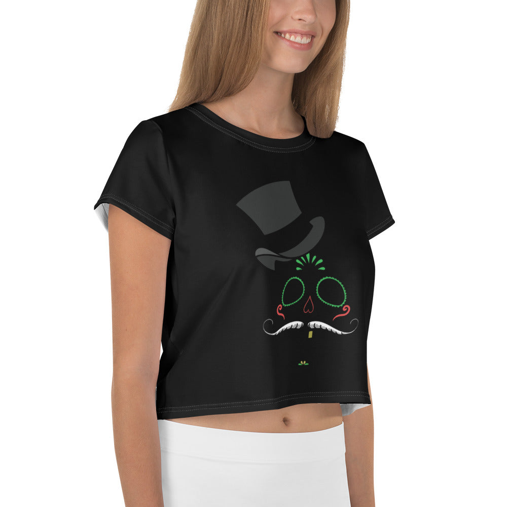 Women Black Crop Tee Skull
