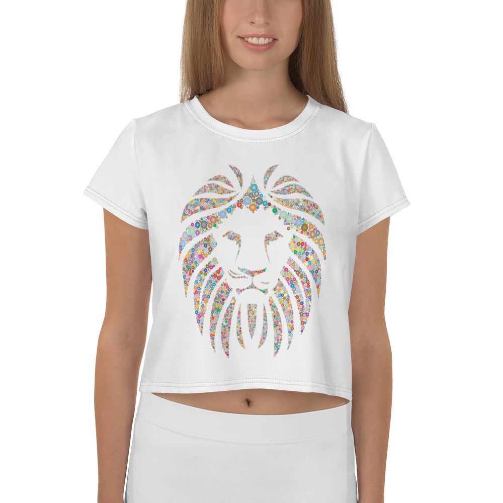 Women White Crop Tee Lion Stone