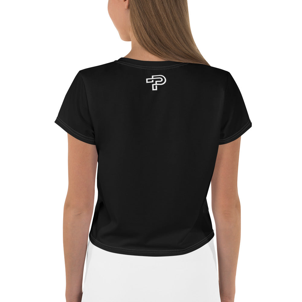 Women Black Crop Tee Lion Stars