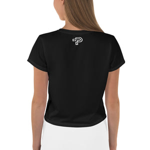Women Black Crop Tee Lion Stars