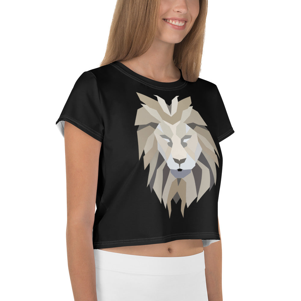 Women Black Crop Tee Lion White