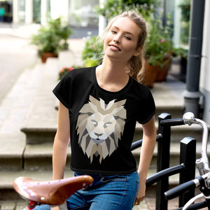 Women Black Crop Tee Lion White