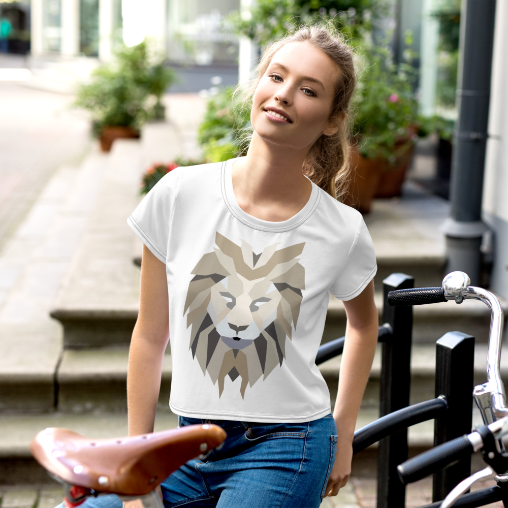Women White Crop Tee Lion White