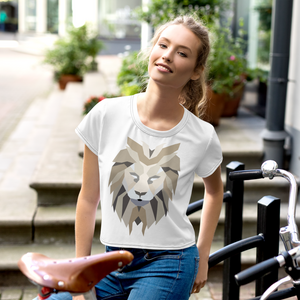 Women White Crop Tee Lion White