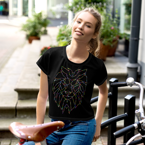 Women Black Crop Tee Lion Stars